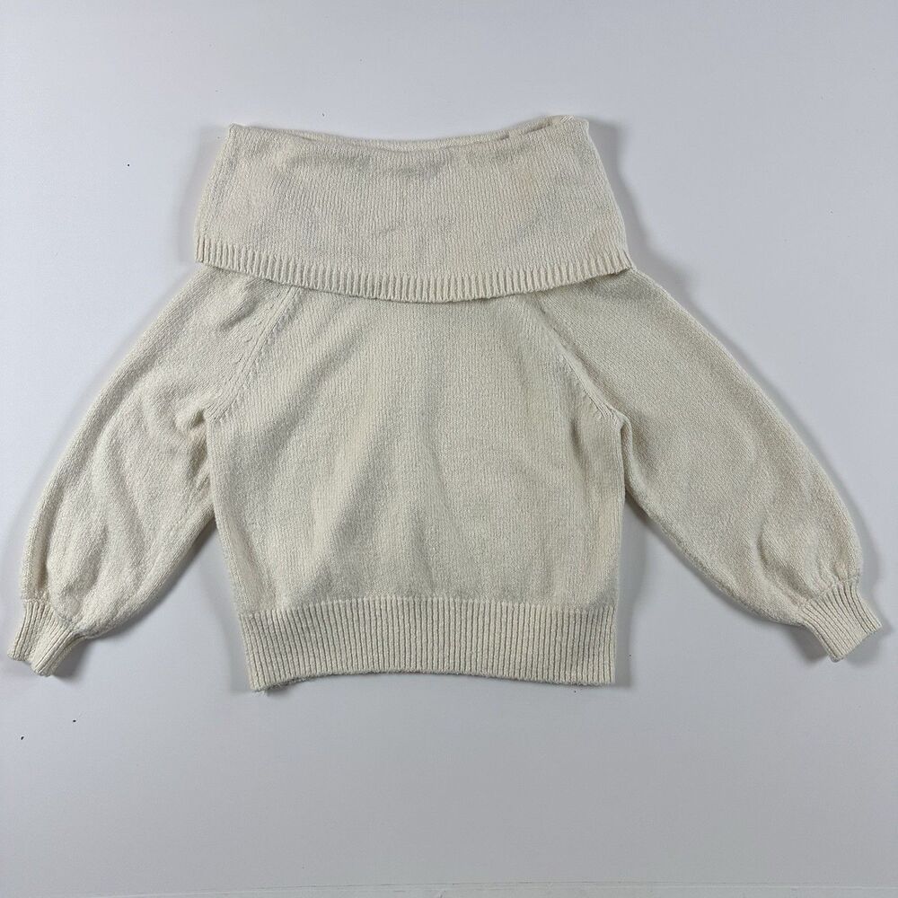 By Anthropologie Sweater Womens L Ivory Foldover Cowl Neck Cozy Chic Knit